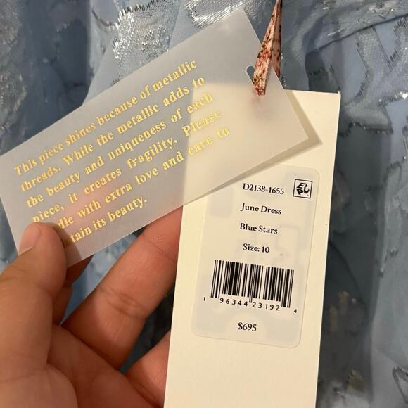 New LoveShackFancy Silk Blue June Metallic Floral Ruffle Maxi Dress Size 10 - Picture 6 of 13
